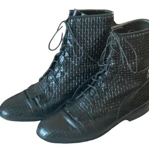 Justin Black Leather Lace Up Retro Ankle Boots Sz 6C